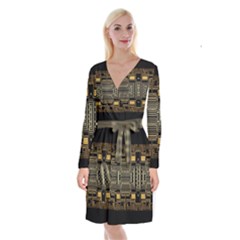 Board Digitization Circuits Long Sleeve Velvet Front Wrap Dress by Nexatart