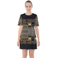 Board Digitization Circuits Sixties Short Sleeve Mini Dress