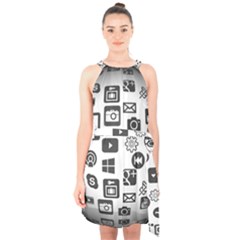 Icon Ball Logo Google Networking Halter Collar Waist Tie Chiffon Dress