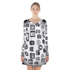 Icon Ball Logo Google Networking Long Sleeve Velvet V-neck Dress by Nexatart