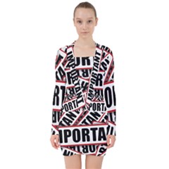 Important Stamp Imprint V-neck Bodycon Long Sleeve Dress by Nexatart