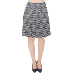 Grid Wire Mesh Stainless Rods Velvet High Waist Skirt