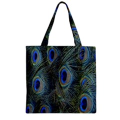 Peacock Feathers Blue Bird Nature Zipper Grocery Tote Bag by Nexatart