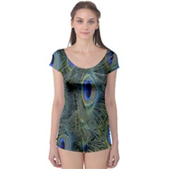 Peacock Feathers Blue Bird Nature Boyleg Leotard  by Nexatart