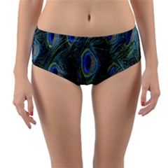 Peacock Feathers Blue Bird Nature Reversible Mid-waist Bikini Bottoms