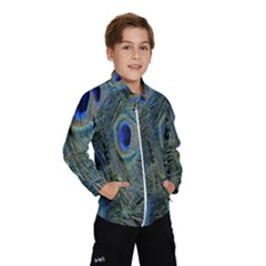 Peacock Feathers Blue Bird Nature Wind Breaker (kids) by Nexatart