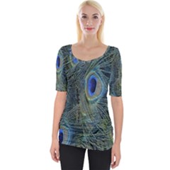 Peacock Feathers Blue Bird Nature Wide Neckline Tee