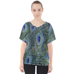 Peacock Feathers Blue Bird Nature V-neck Dolman Drape Top