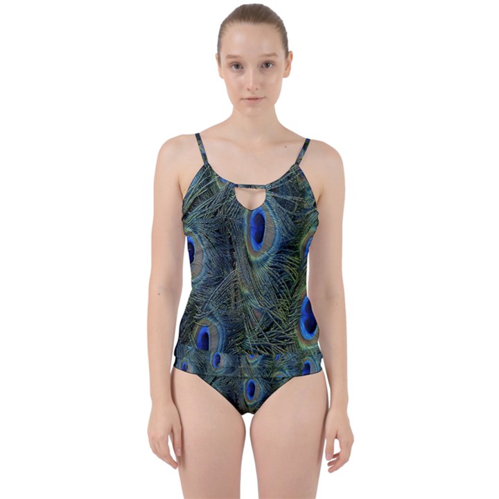 Peacock Feathers Blue Bird Nature Cut Out Top Tankini Set