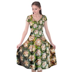 Pineapple Texture Macro Pattern Cap Sleeve Wrap Front Dress