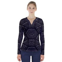 Tile Emboss Luxury Artwork Depth V-neck Long Sleeve Top by Nexatart