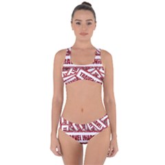 Travel Warning Shield Stamp Criss Cross Bikini Set