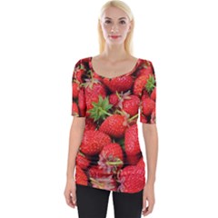 Strawberries Berries Fruit Wide Neckline Tee