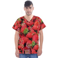 Strawberries Berries Fruit Men s V-neck Scrub Top