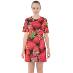 Strawberries Berries Fruit Sixties Short Sleeve Mini Dress