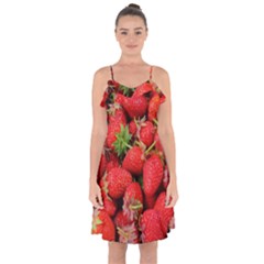 Strawberries Berries Fruit Ruffle Detail Chiffon Dress