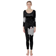 Spider Web And Ghosts Pattern Long Sleeve Catsuit by Valentinaart