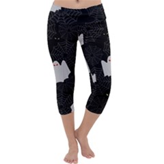 Spider Web And Ghosts Pattern Capri Yoga Leggings by Valentinaart