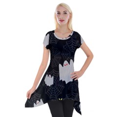 Spider Web And Ghosts Pattern Short Sleeve Side Drop Tunic by Valentinaart