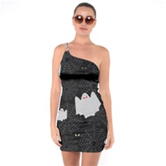 Spider Web And Ghosts Pattern One Soulder Bodycon Dress