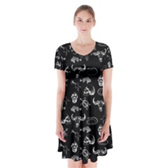 Skeleton Pattern Short Sleeve V-neck Flare Dress by Valentinaart