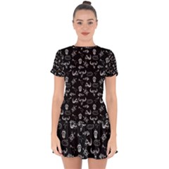 Skeleton Pattern Drop Hem Mini Chiffon Dress