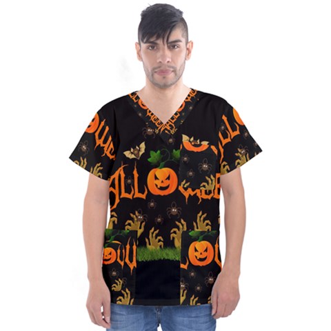 Halloween Men s V-neck Scrub Top by Valentinaart