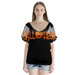 Halloween V-neck Flutter Sleeve Top by Valentinaart