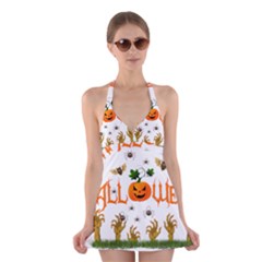 Halloween Halter Swimsuit Dress by Valentinaart