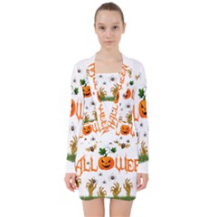 Halloween V-neck Bodycon Long Sleeve Dress