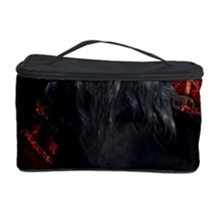 Awesmoe Black Horse With Flowers On Red Background Cosmetic Storage Case by FantasyWorld7