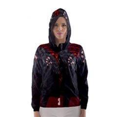 Awesmoe Black Horse With Flowers On Red Background Hooded Wind Breaker (women) by FantasyWorld7