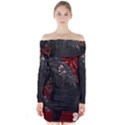 Awesmoe Black Horse With Flowers On Red Background Long Sleeve Off Shoulder Dress View1