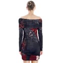 Awesmoe Black Horse With Flowers On Red Background Long Sleeve Off Shoulder Dress View2