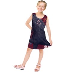 Awesmoe Black Horse With Flowers On Red Background Kids  Tunic Dress by FantasyWorld7