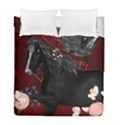 Awesmoe Black Horse With Flowers On Red Background Duvet Cover Double Side (Full/ Double Size) View2