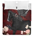 Awesmoe Black Horse With Flowers On Red Background Duvet Cover Double Side (Queen Size) View1