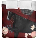 Awesmoe Black Horse With Flowers On Red Background Duvet Cover Double Side (King Size) View1