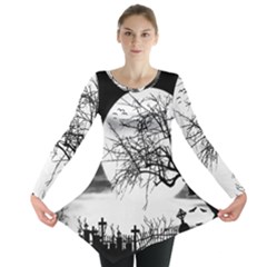 Halloween Landscape Long Sleeve Tunic  by Valentinaart