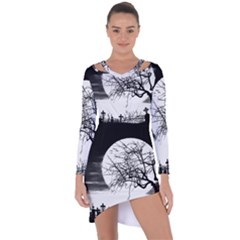 Halloween Landscape Asymmetric Cut-out Shift Dress