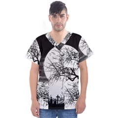 Halloween Landscape Men s V-neck Scrub Top