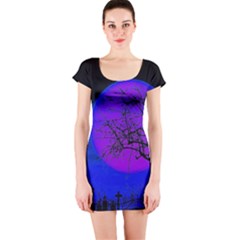 Halloween Landscape Short Sleeve Bodycon Dress by Valentinaart