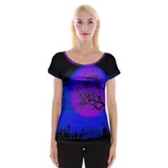 Halloween Landscape Cap Sleeve Tops by Valentinaart