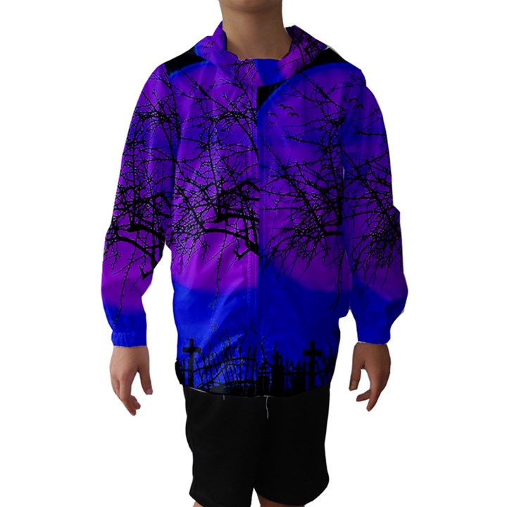 Halloween landscape Hooded Wind Breaker (Kids)