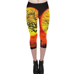 Halloween Landscape Capri Leggings  by Valentinaart