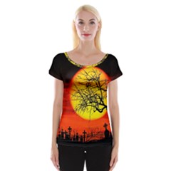 Halloween Landscape Cap Sleeve Tops by Valentinaart