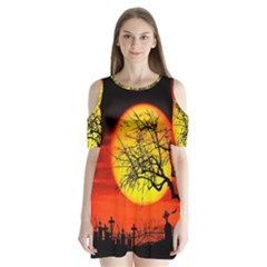 Halloween Landscape Shoulder Cutout Velvet  One Piece by Valentinaart