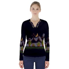 Halloween Zombie Hands V-neck Long Sleeve Top