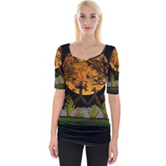 Halloween Zombie Hands Wide Neckline Tee