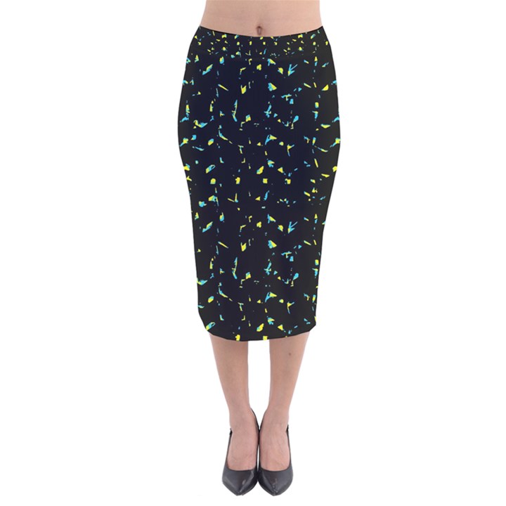 Splatter Abstract Dark Pattern Velvet Midi Pencil Skirt